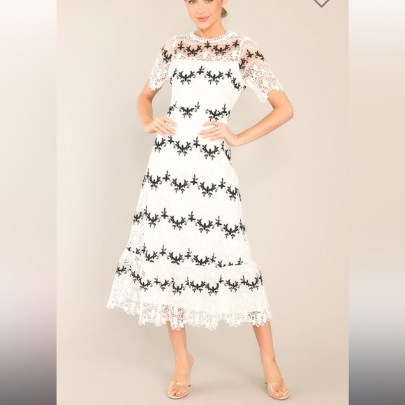 Lace black and white midi dress - Picture 1 of 4